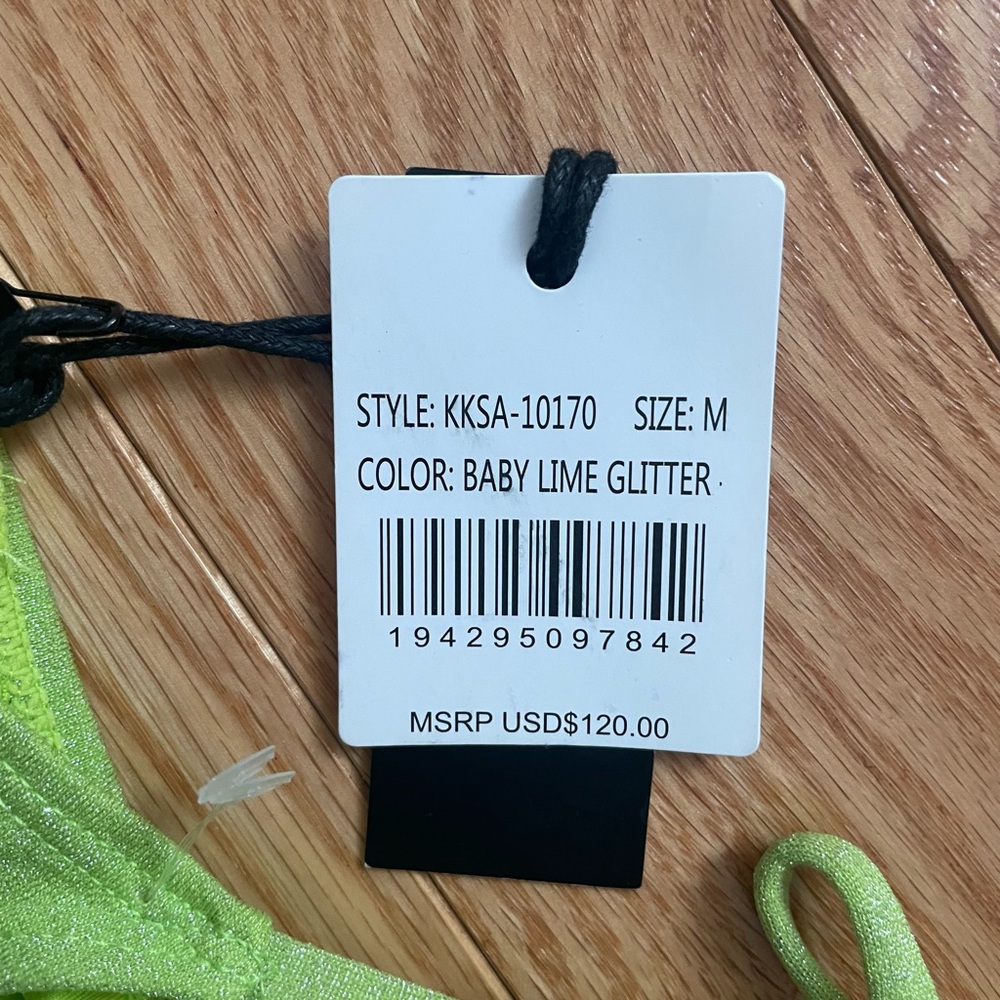 NWT Kendall + Kylie Baby Lime Glitter Metallic Triangle Bikini Bottoms sz M - Picture 4 of 6